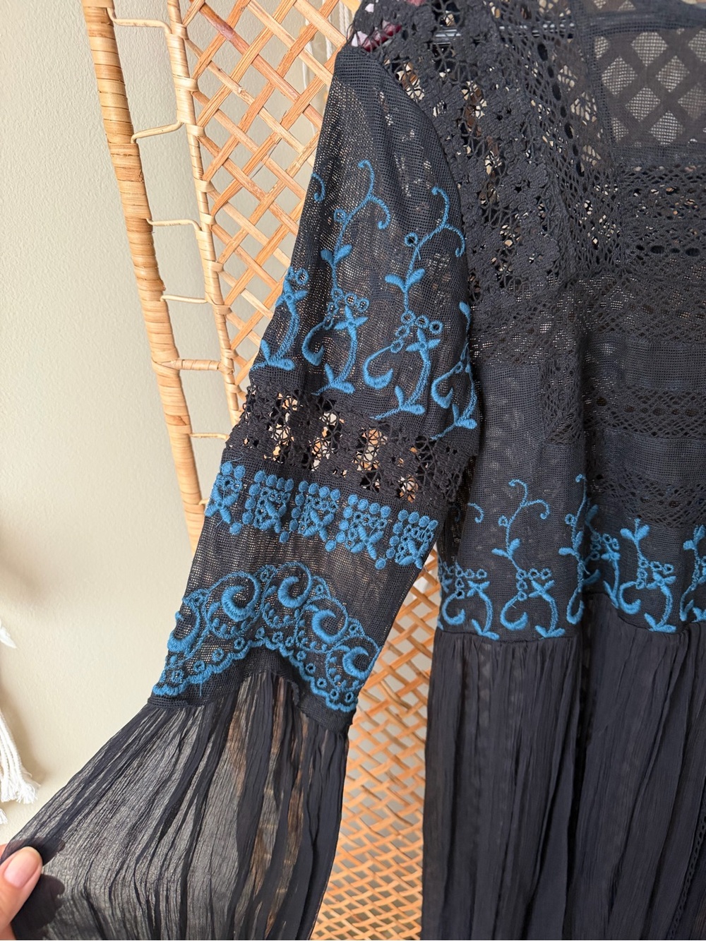 Free People Long Black Tunic Sweet Sunny Days Embroidered Top - Picture 8 of 16